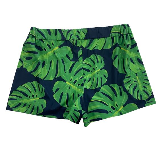 Elizabeth Ackerman Pull On Monstera Leaf Print Shorts Navy Green Womens Small - Picture 4 of 4